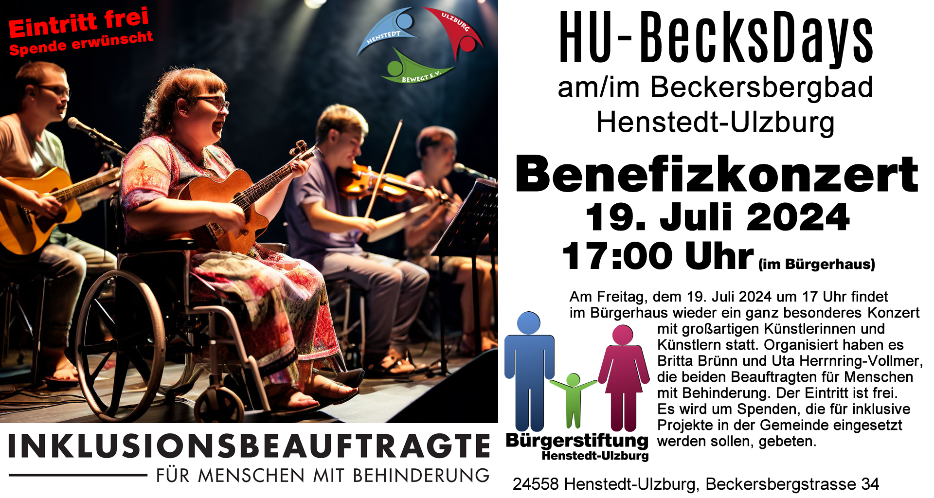 HU-BecksDays - Benefizkonzert Inklusion um 17 Uhr am 19.07.2024