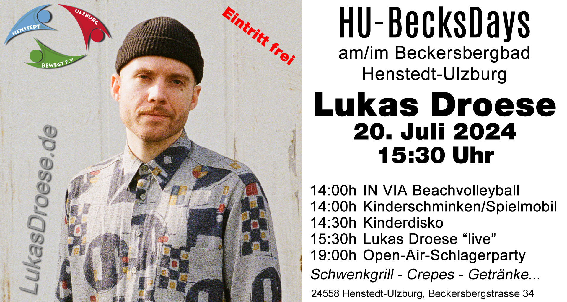 HU-BecksDays - Lukas Droese live on stage um 15:30 Uhr am 20.07.2024